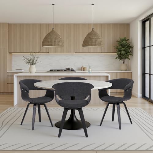 Armen Living Summer Contemporary Dining Chair in Black Brush Wood Finish and Charcoal Fabric - Set of 4