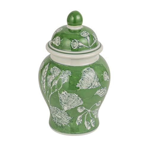 Creative Co-Op Decorative Ceramic Ginger Jar with Domed Lid, Green