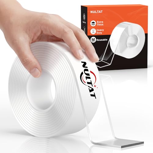 NULTAT Double Sided Tape Heavy Duty, Nano Reusable, Removable, Washable Double Stick Tape for Wall, Multipurpose Clear Adhesive High Temperature Tape 1.18" x 120"(10 Feet)