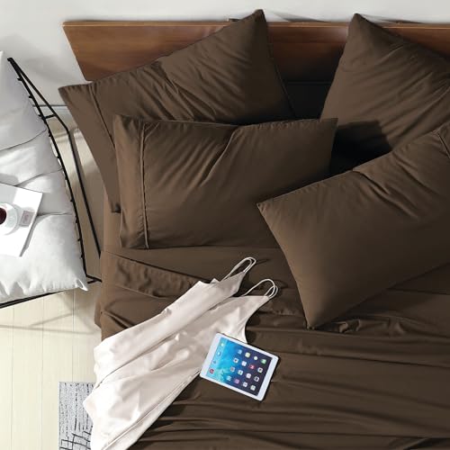 Swift Home King 6-Piece Microfiber Sheet Sets (Includes 2 Bonus Pillowcases), Ultra-Soft Brushed - Extremely Durable - Easy Fit - Wrinkle Resistant, King, Brown