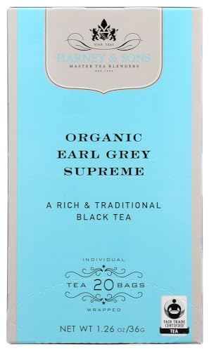 Harney & Sons Premium Tea, Organic Earl Grey Supreme Black Tea, Individually Wrapped Tea Bags, 20/box