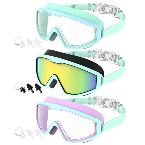 CIFOYA Kids Swim Goggles, 3 Pack Swimming Goggles for Kids 4-16, Anti-Fog UV Protection Pool Glasses for Boys Girls