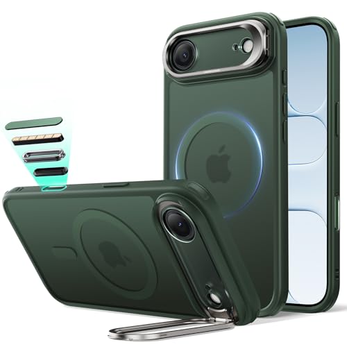 ESR for iPhone Air Case with Stash Stand, Camera Control Cover Compatible with MagSafe, Military-Grade Drop Protection Magnetic Phone Case for iPhone 17 Air, Scratch-Resistant Back Cover,Frosted Green