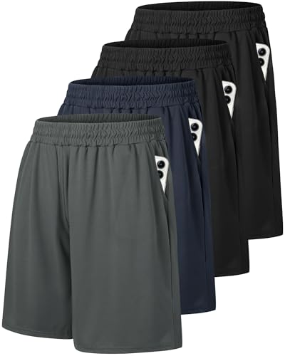 Barjneel 4 Pack Gym Mens Shorts - Basketball Athletic Shorts with Pockets Fitness Clothing Black Workout Quick Dry Shorts