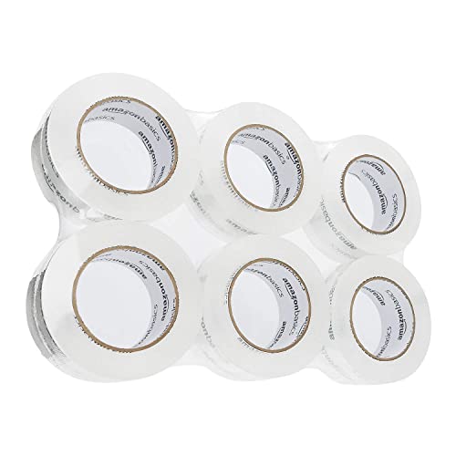 Amazon Basics Packing Tape, Strong & Durable for Moving, Storage, Shipping, Mailing and Sealing, Crystal Clear, 1.88" x 109 Yards, 6-Pack