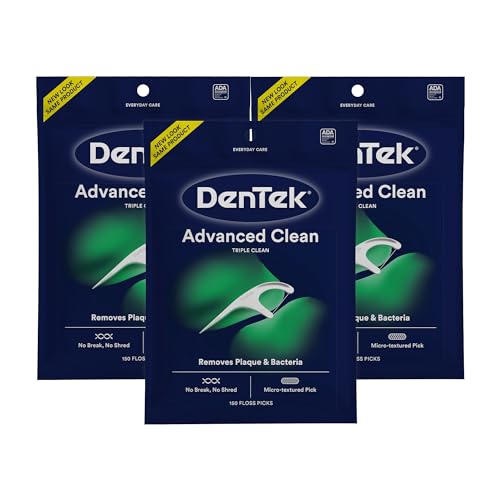 DenTek Triple Clean Advanced Clean Floss Picks, No Break & No Shred Floss, 150-Count, 3 Pack