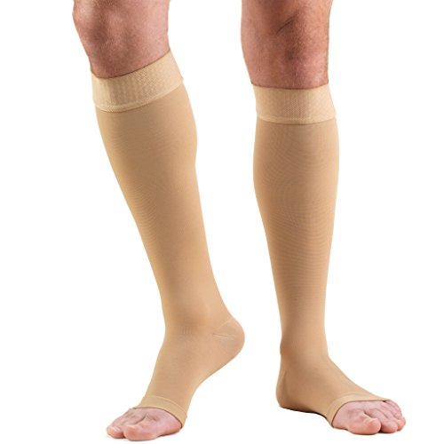 Truform 20-30 mmHg Compression Stockings for Men and Women, Knee High Length, Dot-Top, Open Toe, Beige, Small