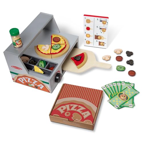 Melissa & Doug Top & Bake Wooden Pizza Counter, Kids Kitchen Playset with Play Food & Play Kitchen Accessories, Preschool Toys for Girls & Boys Ages 3+ - FSC Certified