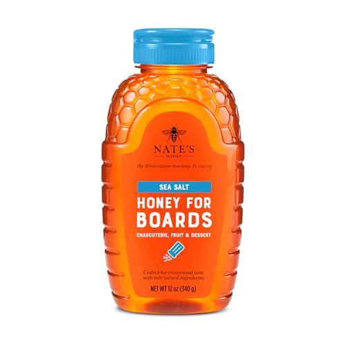 Nate's Sea Salt Honey for Boards - Made with 100% Pure Honey and Real Sea Salt - for Charcuterie, Cheese, Fruit, and Dessert Boards - 12 oz Squeeze Bottle