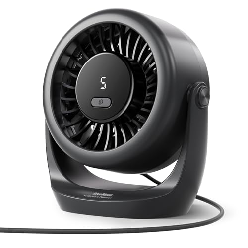 Diveblues USB Desk Turbo Fan, Ultra-Quiet Mini Desk Fan, Powerful Wind, LED Display, 5 Speed, 360° Rotating Small Portable Fan for Home, Office and Outdoor Cool Tech Gadgets - TurboBreeze