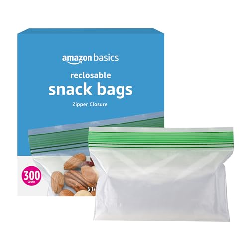 Amazon Basics Reclosable Food Storage Snack Bags, 300 Count