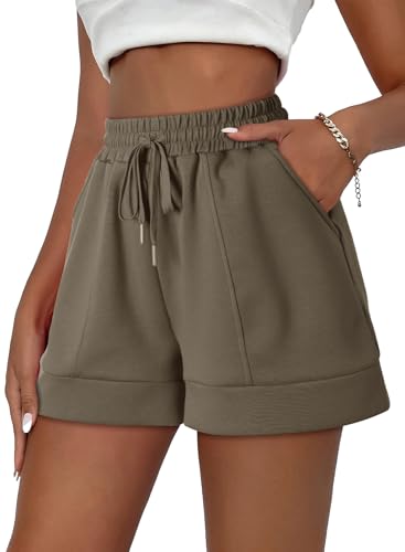 Dokotoo Womens Shorts Pocketed Drawstring High Waisted Cute Flowy Breathable Short Workout Yoga Womens Summer Clothes Beach Cruise Outfits for Women 2025 Green Medium