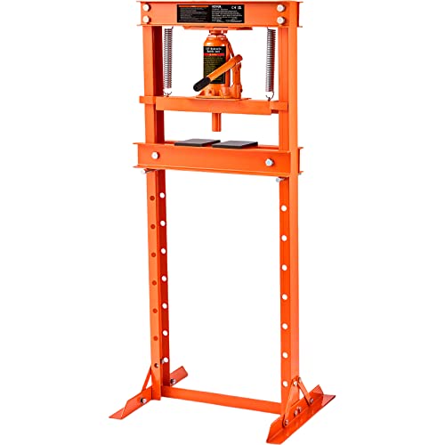 VEVOR Hydraulic Shop Press, 12 Ton/26000lbs, H-Frame, 4-Hold Adjustable Height, with Movable Plates, for Garage or Professional Users, Orange