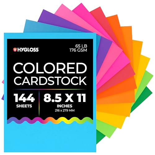 Hygloss Bright Colored Cardstock - 8.5x11-Inch, 12 Assorted Colors, 144 Sheets, 65 lb/ 176 gsm, Fade-Resistant, Acid-Free Color Card Stock Paper