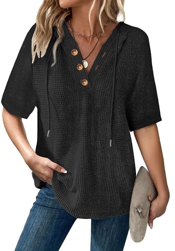 Dimur Basics Black Hoodie V Neck Long Sleeve Sweatshirt Hoodies Casual Black Tops for Women Plus Size Tops Summer Outfit 2026