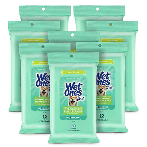 Wet Ones for Pets Extra Gentle Dog Wipes with Witch Hazel - Fragrance-Free, Hypoallergenic Pet Grooming Wipes for Snout, Eye, and Ear Areas, Sensitive Skin, 30 Count - 8 Pack