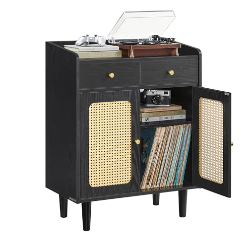 VASAGLE BOHOVEN Collection - Buffet Cabinet, Sideboard Storage Cabinet with Rattan-Like Doors and Drawers, Accent Cabinet, Adjustable Shelf, Boho Style, for Living Room, Ebony Black