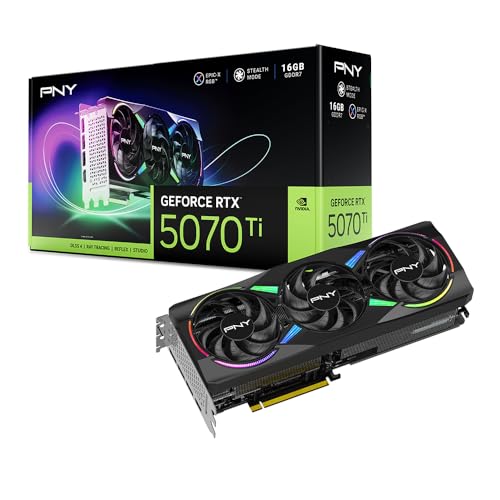 PNY NVIDIA GeForce RTX™ 5070 Ti Epic-X™ ARGB Triple Fan, Graphics Card (16GB GDDR7, 256-bit, Boost Speed: 2452 MHz, PCIe® 5.0, HDMI®/DP 2.1, 2.98-Slot, NVIDIA Blackwell Architecture, DLSS 4)