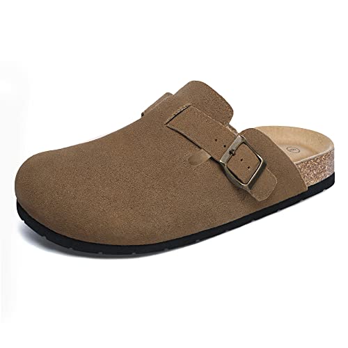 Xiakolaka Women's Suede Clogs Adjustable Buckle Slip on Footbed Home Clog Slippers for Comfort Casual Daily Wear Brown Size 8