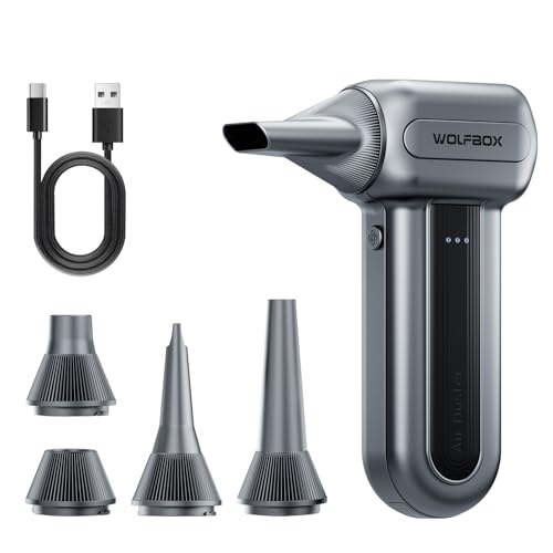 WOLFBOX MF70 Compressed Air Duster-110000 RPM Electric Air Duster with Extended Runtime, 3-Speed Rechargeable Air Blower for Keyboard, Computer, Camera, Car, Home, 5 Nozzles