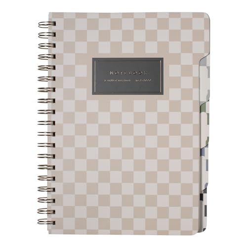 Fringe Studio Large Tab Notebook,"Neutral Checks", Flexible Paperback Cover, 5 Subject/Die-Cut Dividers, 7.25" X 10", 180 Lined Pages, Multicolor (343PA002FSC)