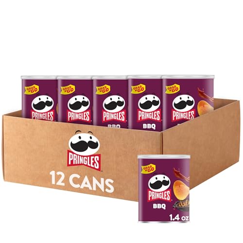 Pringles Potato Crisps Chips, Lunch Snacks, Office and Kids Snacks, Grab N' Go, BBQ (12 Cans)