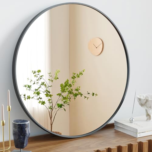 NEWBULIG Black Round Wall Mirror 30 Inch, Bathroom Mirrors for Over Sink, Wall Decor for Bathroom, Entryway, Bedroom, Vanity