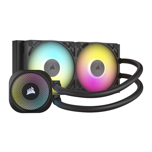 CORSAIR iCUE Link Titan 240 RX RGB Liquid CPU Cooler – 240mm AIO – Low-Noise – FlowDrive Cooling Engine – Intel LGA 1851/1700, AMD AM5/AM4 – 2X RX120 RGB Fans – iCUE Link System Hub Included – Black