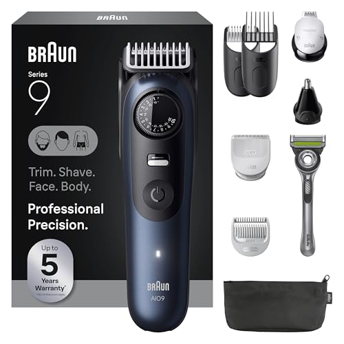 Braun Series 9 All-in-One Beard & Body Grooming Kit for Men, Cordless Trimmer, Hair Clippers & Shaver for Face, Hair & Body with Gillette Labs Razor, AIO 9530