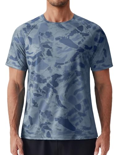 PINSPARK Men's Rash Guard Swim Shirt UPF 50+ Sun Protection Quick Dry Cooling Fishing T-Shirt Athletic Performance Top Navy Blue