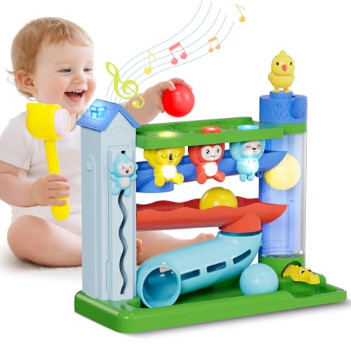 Ussybaby Hammer Toddler Musical Toys, Light-Up Baby Musical Toy for 1-2 Year Old Boys & Girls,STEM Educational Toy with English & Spanish, for Ages 6-9,9-12,12-18,18-24+ Months