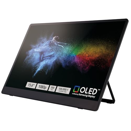 RICOH 150 Portable 15.6" Vivid OLED 350nit Lightweight Display Monitor and Touchscreen w/Dual Speakers - for Laptop, Desktop, Mac, PC