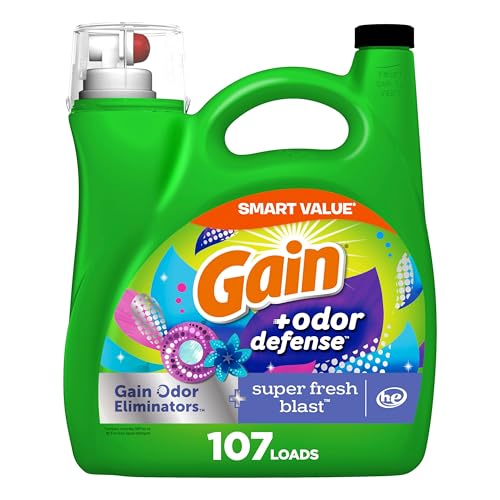 Gain + Odor Defense Liquid Laundry Detergent, Super Fresh Blast Scent, 107 Loads, HE Compatible Washing Soap