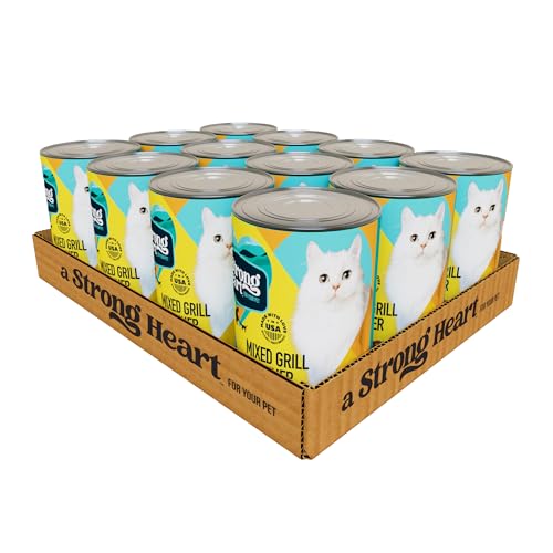 A Strong Heart Canned Wet Cat Food, Mixed Grill Dinner Pâté — Chicken, Liver & Turkey — Complete & Balanced for Adult Cats, Made in USA — 13.2 oz Cans, Pack of 12