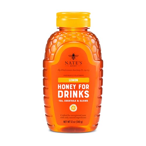 Nate's Lemon Honey for Drinks - Made with 100% Pure Honey and Lemon - 12 oz Squeeze Bottle - Great for Iced or Hot Tea, Cocktails, and Mocktails