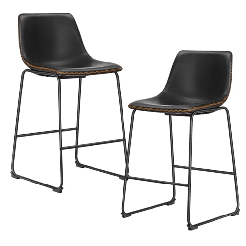 DUMOS 26 Inch Counter Height Bar Stools Set of 2, Modern Faux Leather High Barstools with Back and Metal Leg, Bar Chairs for Kitchen Island, Elegant Black
