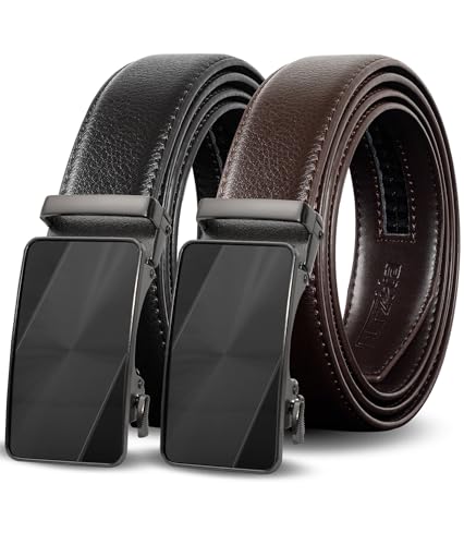 Truyis Leather Ratchet Belts For Men 2 Pack,Slide Ratcheting Belt,Adjustable Click Dress Belt
