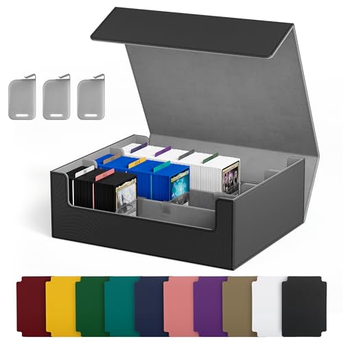 UAONO Trading Card Storage Box, Holds 1800 Sleeved Cards with 10 Dividers & 3 Stoppers, Magnetic Closure PU Leather Card Case for MTG, PTCG, YGO, Sports Cards (Black)