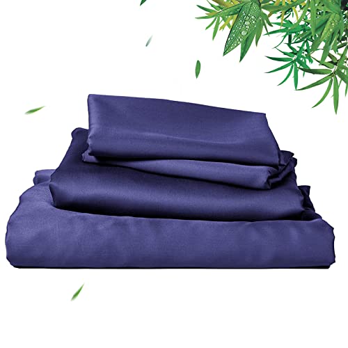 David's Home 100% Rayon Derived from Bamboo Cooling Sheets Set,Luxury Silky Soft Breathable for Hot Sleeper, 16" Deep Pocket Sheets with Pillowcase for Spring Summer,Twin,Blue
