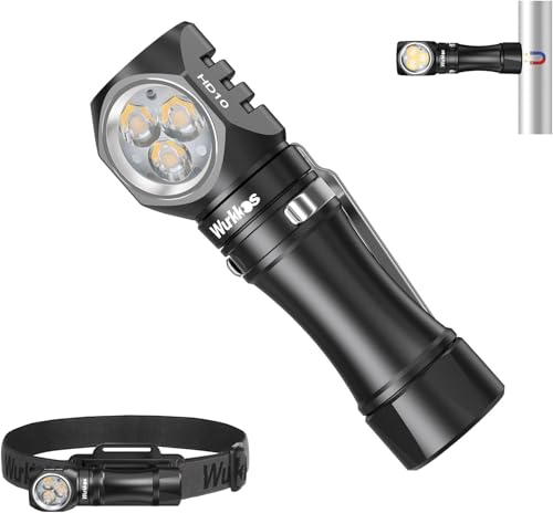 Wurkkos Flashlight Rechargeable 1200 Lumens Small Flashlights with Magnet - HD10 Right Angle Flashlight, IP68 Pocket Flash Light for Headlamp Use,Working,Hiking,Climbing-4000K