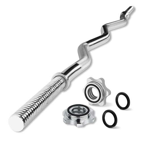 YES4ALL 480lbs Chrome EZ Curl Bar, 47 Inches Curling Barbell, 1 Inch Weight Lifting Bars for Bicep Tricep, 2 Star Collars