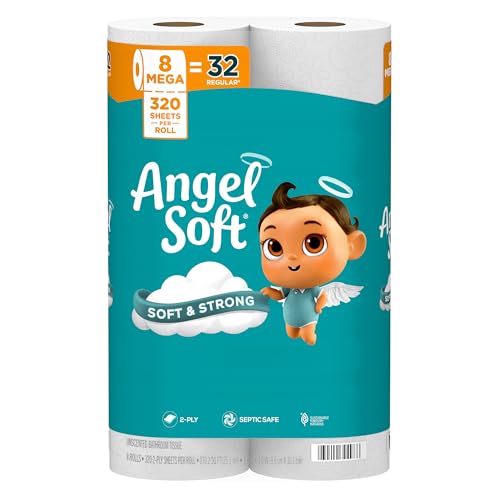 Angel Soft Toilet Paper, 8 Mega Rolls - 32 Regular Rolls, Soft and Strong Toilet Tissue