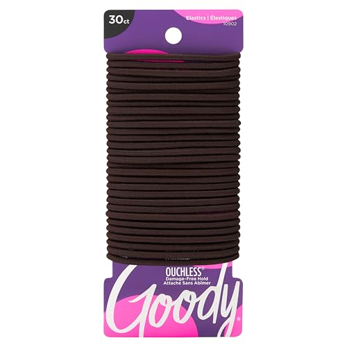 Goody Ouchless Hair Elastics – No Pull, No Breakage, Tangle-Free Hold for Thick, Curly, Coily & Textured Hair – 30 Count, Brown, Long-Lasting Ponytail Holders for Women & Men