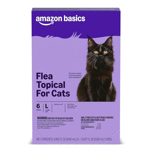 Amazon Basics Preventative Topical Flea Treatment and Prevention for Large Cats (Over 9 Pounds), Kills Fleas Within 12 Hours, 6 Count