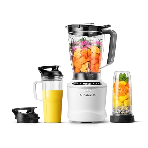 nutribullet SmartSense Blender Combo, 1400W, 64oz Pitcher, 32oz & 24oz Cups, 5-Speed, Smoothies, Ice and Frozen Fruit, Nut Milk, Soup, Matte White, NBF50700AW