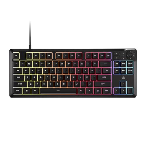 Corsair K55 CORE TKL RGB Gaming Keyboard – Tenkeyless, 8-Zone RGB, Quiet Membrane Keys, Spill Resistant, Media Keys, 1000Hz Polling – NA Layout – Black