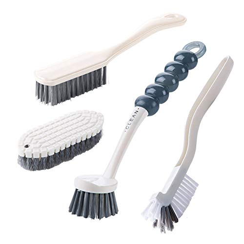 Multi-Purpose Scrub Brush Set - 4 Pack Kitchen Cleaning Brushes with Stiff Bristles for Dishes, Pots, Pans, Sink & Bottles - Dish Brush with Ergonomic Handle