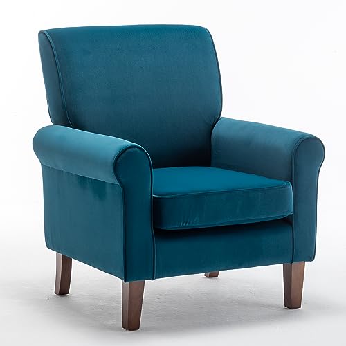 Container Furniture Direct Classic Accent Armchair with Birch Wood Frame and Comfortable Rolled Armrests, Arm Chairs for Living Room, Bedroom and Office Decor, Greenish Blue