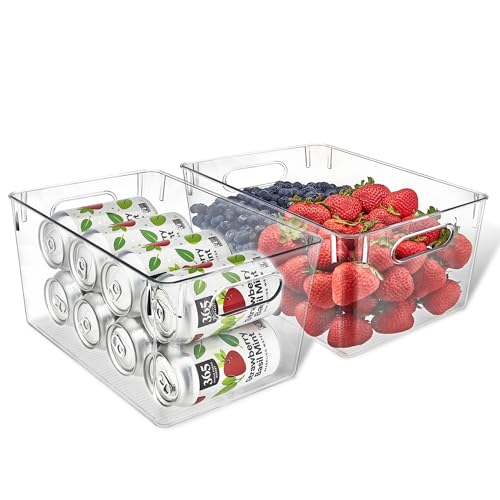 Lifemaster Multi-purpose Refrigerator Bins - 2 pieces Large Capacity Stackable Fridge Bin Organizer with Easy Grip Handles - Clear