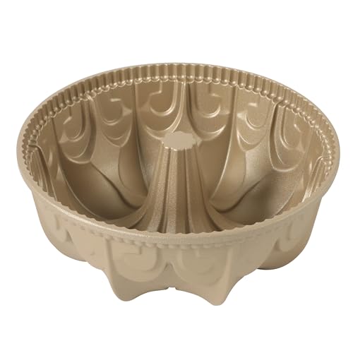 Martha Stewart Dunelle Decorative Fluted Cast Aluminun Round Cake Pan – 12-Cup Nonstick Tube Pan, Champagne Gold Bakeware